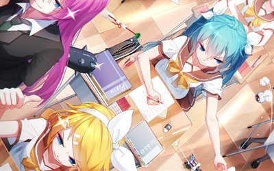 Hatsune Miku, Luka Megurine, Rin Kagamine, school, manga, Vocaloid