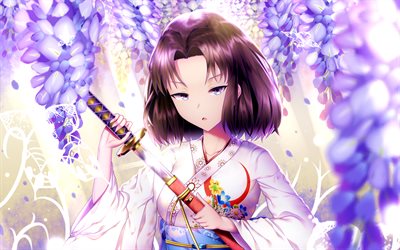 Scathach Skadi, protagonist, kimono, Foreigner, Caster, Fate Grand Order, art, TYPE-MOON, Fate Series