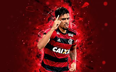 Lucas Paqueta, 4k, abstrakti taide, brasilialainen jalkapalloilija, Flamengo, jalkapallo, Everton Paqueta, Brasilian Serie A, neon valot, Flamengo FC, Brasilia
