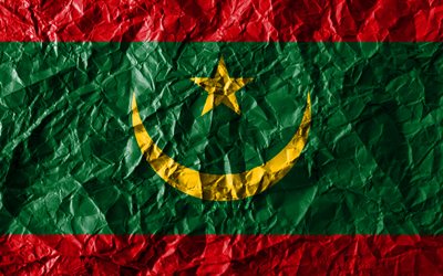 Mauritano bandiera, 4k, carta stropicciata, i paesi Africani, creativo, Bandiera della Mauritania, simboli nazionali, Africa, marocco, Mauritania 3D bandiera, Mauritania