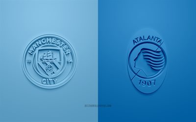 Manchester City vs Atalanta, Champions League, 2019, promo, football match, Group C, UEFA, Europe, Atalanta, Manchester City FC, 3d art, 3d logo, Man City vs Atalanta