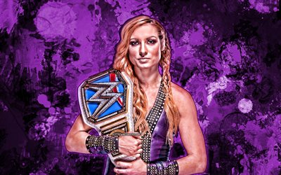 Becky Lynch, violet paint splashes, WWE, Irish wrestlers, wrestling, grunge art, Rebecca Quin, female wrestlers, wrestlers