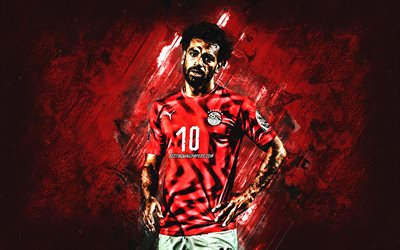 Mohamed Salah, Egypt national football team, portrait, Red stone background, Egyptian football player, striker, Egypt, football, creative art