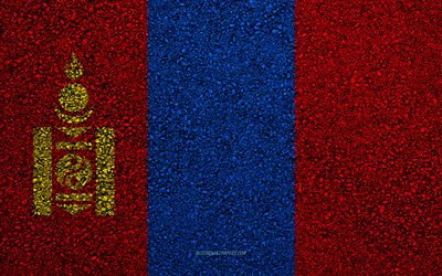 Flag of Mongolia, asphalt texture, flag on asphalt, Mongolia flag, Asia, Mongolia, flags of Asia countries