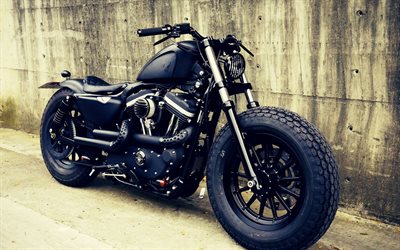 cool black motorcycle, bobber, motorcycle tuning, black custom motorcycle