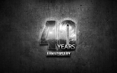40 A&#241;os de Aniversario, plata signos, creativo, aniversario conceptos, 40 aniversario, gris metal de fondo, Plata 40&#186; aniversario de signo