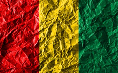 Guineas flagga, 4k, skrynkliga papper, Afrikanska l&#228;nder, kreativa, Flagga Guinea, nationella symboler, Afrika, Guinea 3D-flagga, Guinea