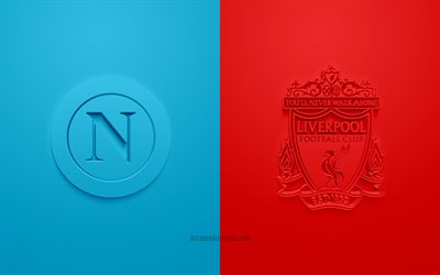 Napoli vs Liverpool FC, Champions League, 2019, promo, partita di calcio girone E, la UEFA, l&#39;Europa, il Liverpool FC, Napoli, arte 3d, 3d logo, Napoli vs Liverpool