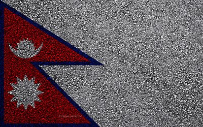 Bandiera del Nepal, asfalto, trama, bandiera su asfalto, Nepal, bandiera, Asia, india, bandiere di paesi Asia