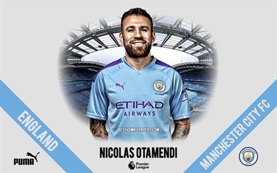 Nicolas Otamendi, Manchester City FC, portrait, Argentinean footballer, defender, Premier League, England, Manchester City footballers 2020, football, Etihad Stadium