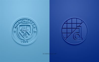 Manchester City vs Dinamo Zagreb en Ligue des Champions, 2019, promo, match de football, Groupe C de l&#39;UEFA, l&#39;Europe, Manchester City FC, Dinamo Zagreb, art 3d, 3d logo