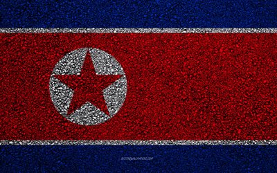 Asya &#252;lkelerinin Kuzey Kore bayrağı, asfalt doku, asfalt bayrağı, Kuzey Kore bayrağı, Asya, Kuzey Kore, bayrak