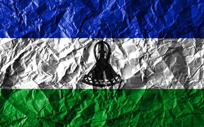 Lesotho drapeau, 4k, papier froiss&#233;, les pays Africains, cr&#233;atif, Drapeau Lesotho, les symboles nationaux, l&#39;Afrique, le Lesotho 3D drapeau Lesotho