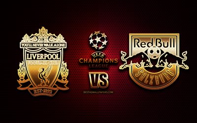 Liverpool vs RB Salzburg, Group E, UEFA Champions League, season 2019-2020, golden logo, Liverpool FC, RB Salzburg FC, UEFA, Liverpool FC vs RB Salzburg FC