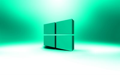 Windows 10 turkoosi logo, luova, SEN, turkoosi abstrakti tausta, Windows 10 3D logo, merkkej&#228;, Windows 10-logo, kuvitus, Windows 10