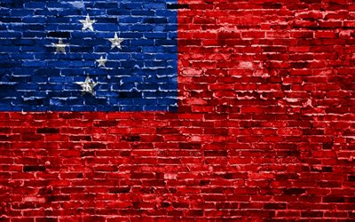 4k, Samoa flag, bricks texture, Oceania, national symbols, Flag of Samoa, brickwall, Samoa 3D flag, Oceanian countries, Samoa