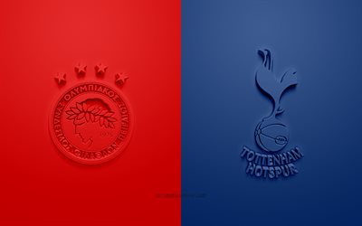 Olympiacos vs Tottenham Hotspur, Champions League, 2019, promo, football match, Group B, UEFA, Europe, Tottenham Hotspur FC, Olympiacos, 3d art, 3d logo, Olympiacos vs Tottenham