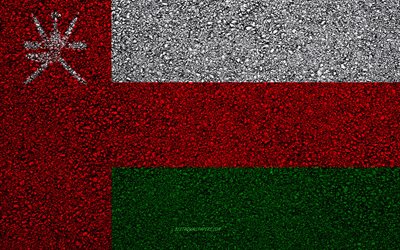Bandiera dell&#39;Oman, asfalto, trama, bandiera su asfalto, Oman, bandiera, Asia, bandiere di paesi Asia