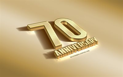 70th Anniversary sign, golden 3d symbol, golden Anniversary background, 70th Anniversary, creative 3d art, 70 Years Anniversary, 3d Anniversary sign