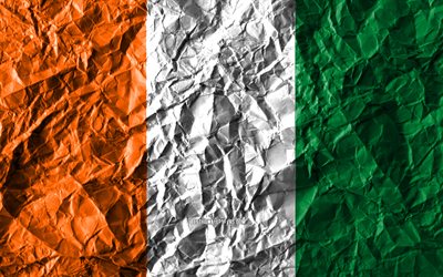 Ivorian flag, 4k, crumpled paper, African countries, creative, Flag of Cote d Ivoire, national symbols, Africa, Cote d Ivoire 3D flag, Cote d Ivoire
