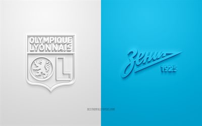 O Olympique Lyonnais vs Zenit, Liga Dos Campe&#245;es, 2019, promo, partida de futebol, Grupo G, A UEFA, Europa, O Olympique Lyonnais, O FC Zenit s&#227;o Petersburgo, Arte 3d, Logo em 3d