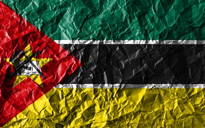 Mozambican bandiera, 4k, carta stropicciata, i paesi Africani, creativo, Bandiera del Mozambico, simboli nazionali, in Africa, in Mozambico 3D bandiera, Mozambico