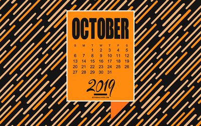 2019 October Calendar, orange speech bubble, creative gray-orange background, calendar for 2019 october, 2019 calendars