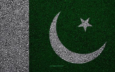 Bandeira do Paquist&#227;o, a textura do asfalto, sinalizador no asfalto, Paquist&#227;o bandeira, &#193;sia, Paquist&#227;o, bandeiras dos pa&#237;ses da &#193;sia