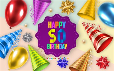Happy 50 Years Birthday, Greeting Card, Birthday Balloon Background, creative art, Happy 50th birthday, silk bows, 50th Birthday, Birthday Party Background, Happy Birthday