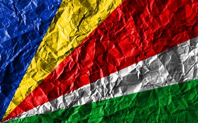 Seychelles, ulusal semboller, Afrika, Seyşel Adaları bayrağı, 4k, buruşuk kağıt, Afrika &#252;lkeleri, yaratıcı, Bayrak, 3D bayrak