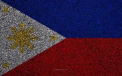 Flag of Philippines, asphalt texture, flag on asphalt, Philippines flag, Asia, Philippines, flags of Asia countries