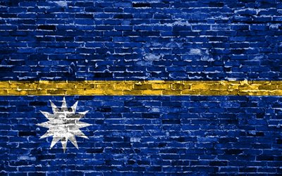 4k, Nauru bayrağı, tuğla doku, Oceania, ulusal semboller, Nauru Bayrağı, brickwall, Nauru 3D bayrak, Okyanusya &#252;lkeleri, Nauru