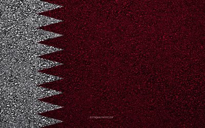 Flag of Qatar, asphalt texture, flag on asphalt, Qatar flag, Asia, Qatar, flags of Asia countries