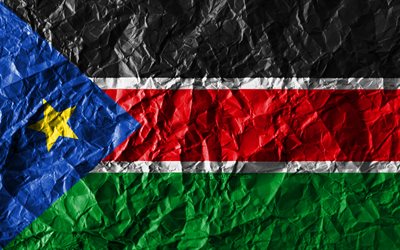 South Sudan flag, 4k, crumpled paper, African countries, creative, Flag of South Sudan, national symbols, Africa, South Sudan 3D flag, South Sudan