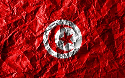 العلم التونسي, 4k, الورق تكوم, البلدان الأفريقية, الإبداعية, علم تونس, الرموز الوطنية, أفريقيا, تونس 3D العلم, تونس