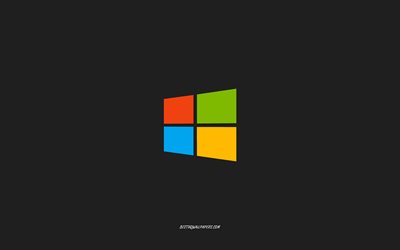 Windowsロゴ, グレー背景, ミニマリズムにおけるメディウム美術, マルチカラーロゴ, エンブレム, Windows