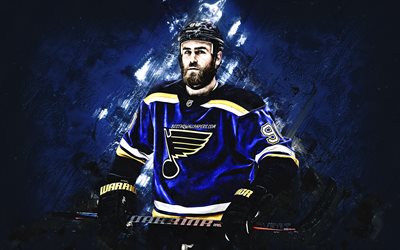 Ryan OReilly, St Louis Blues, portrait, Canadian hockey player, NHL, USA, hockey, blue stone background