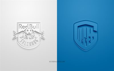 Red Bull Salzburg vs Genk, de la Liga de Campeones, 2019, promo, partido de f&#250;tbol, Grupo E de la UEFA, Europa, Red Bull Salzburgo, la ciudad de Genk, arte 3d, 3d logo