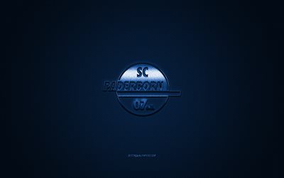 SC Paderborn 07, club de f&#250;tbol alem&#225;n, de la Bundesliga, logo azul, azul de fibra de carbono de fondo, f&#250;tbol, Paderborn, Alemania, SC Paderborn 07 logotipo