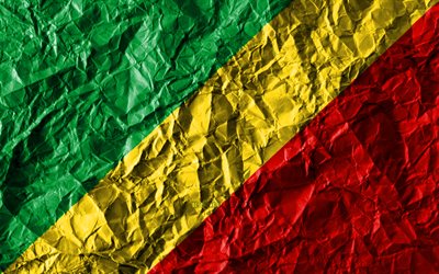 Repubblica del Congo, bandiera, 4k, carta stropicciata, i paesi Africani, creativo, Bandiera della Repubblica del Congo, simboli nazionali, Africa, Repubblica del Congo 3D