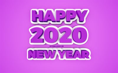2020 sfondo viola, il 2020, anno di concetti, felice nuovo anno 2020, creative 3d arte, 2020, sfondo viola, 2020 concetti