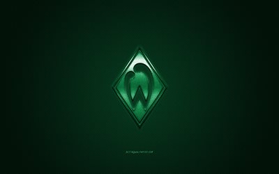 SV Werder Br&#234;me, club de football allemand, de la Bundesliga, logo vert, vert en fibre de carbone de fond, football, Br&#234;me, en Allemagne, le SV Werder Bremen logo