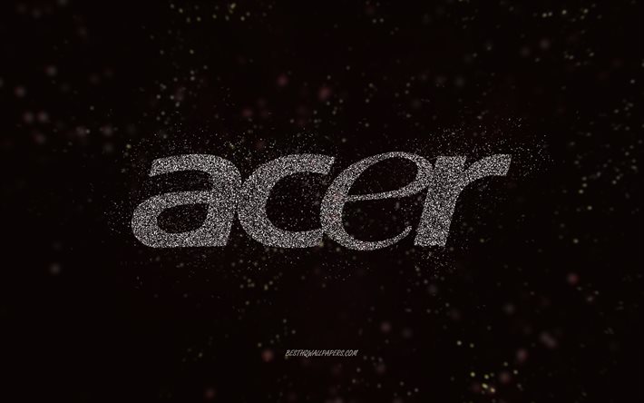 acer glitzer logo, 4k, schwarzer hintergrund, acer logo, wei&#223;e glitzerkunst, acer, kreative kunst, acer wei&#223;es glitzerlogo