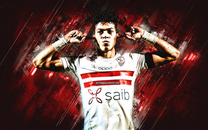Emam Ashour, Zamalek SC, footballeur &#233;gyptien, portrait, fond de pierre rouge, art grunge, football