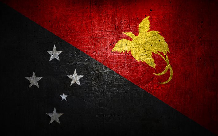 Papua New Guinea metal flag, grunge art, oceanian countries, Day of Papua New Guinea, national symbols, Papua New Guinea flag, metal flags, Flag of Papua New Guinea, Oceania, Papua New Guinea