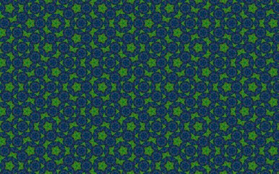 green floral pattern, 4k, blue backgrounds, abstract floral patterns, abstract backgrounds, floral patterns