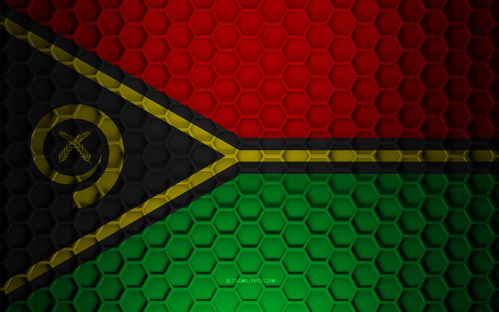 Bandeira vanuatu, textura 3d hex&#225;gonos, Vanuatu, textura 3d, bandeira Vanuatu 3d, textura met&#225;lica, bandeira de Vanuatu