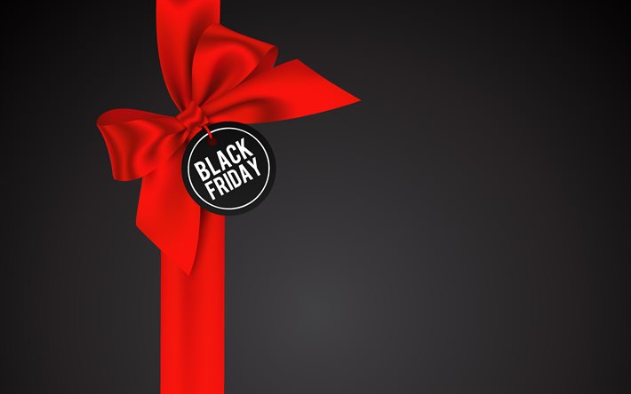 ブラックフライデー, 4k, 赤い絹の蝶ネクタイ, 販売の背景, 赤い絹のリボン, ブラックフライデーの要素, 2021年11月26日, ブラックフライデーの背景