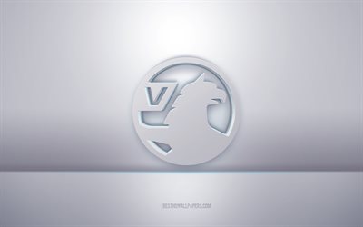 Vauxhall 3d vit logotyp, grå bakgrund, Vauxhall -logotyp, kreativ 3d -konst, Vauxhall, 3d -emblem
