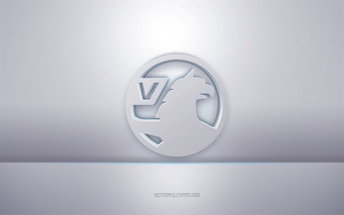 Logotipo Vauxhall 3d branco, fundo cinza, logotipo Vauxhall, arte criativa em 3D, Vauxhall, emblema 3D